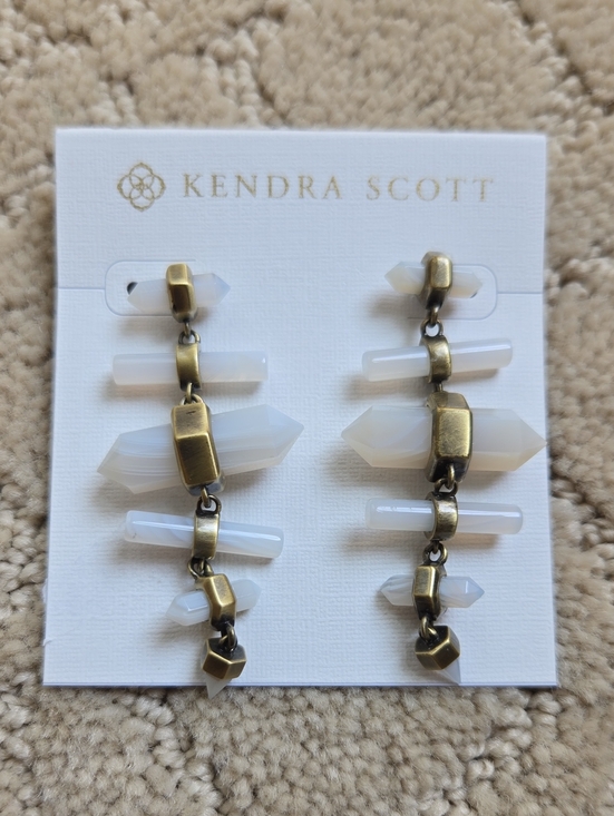 Kendra Scott Jewelry - Kendra Scott Talia Chandelier Earrings NWT and bag. Wht Rock Crystal Ant.Gold